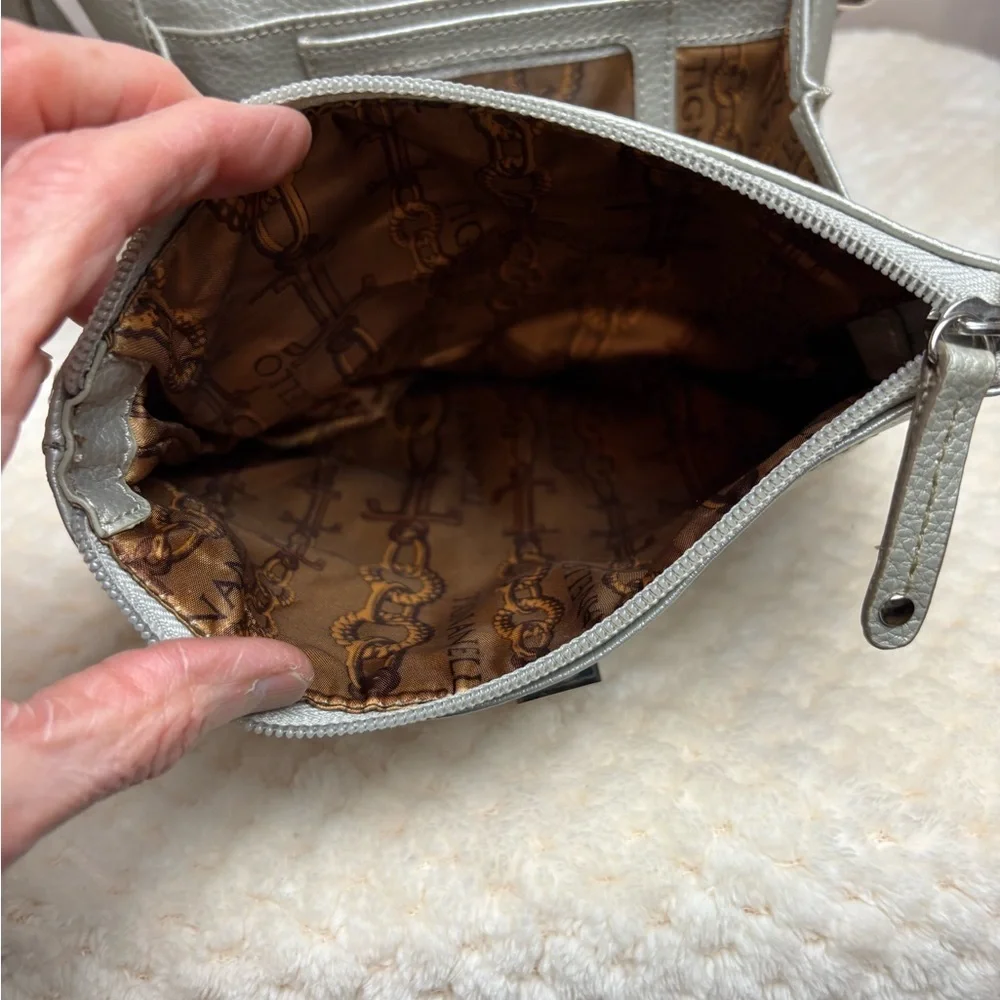 Tignanello Silver Metallic Leather Crossbody/Shoulder Purse